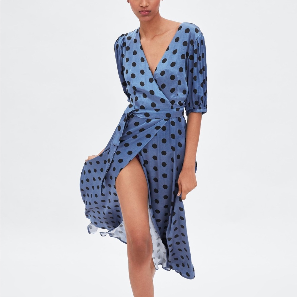 Zara polka dots silk wrap dress